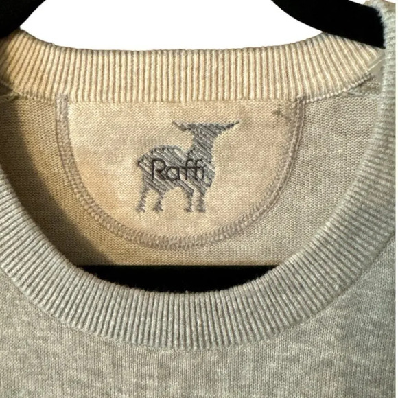 Raffi 100% Cotton Crew Neck Sweater cream L stripes on sleeve preppy lux - Picture 3 of 6